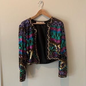 Silk sequined vintage Laurence Kazar cropped jacket in size Medium.